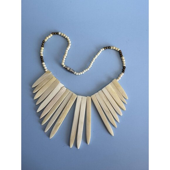 Natural Cow Bone Beaded Tribal-Inspired Necklace With Pointed Pendant Design & A - Picture 8 of 13